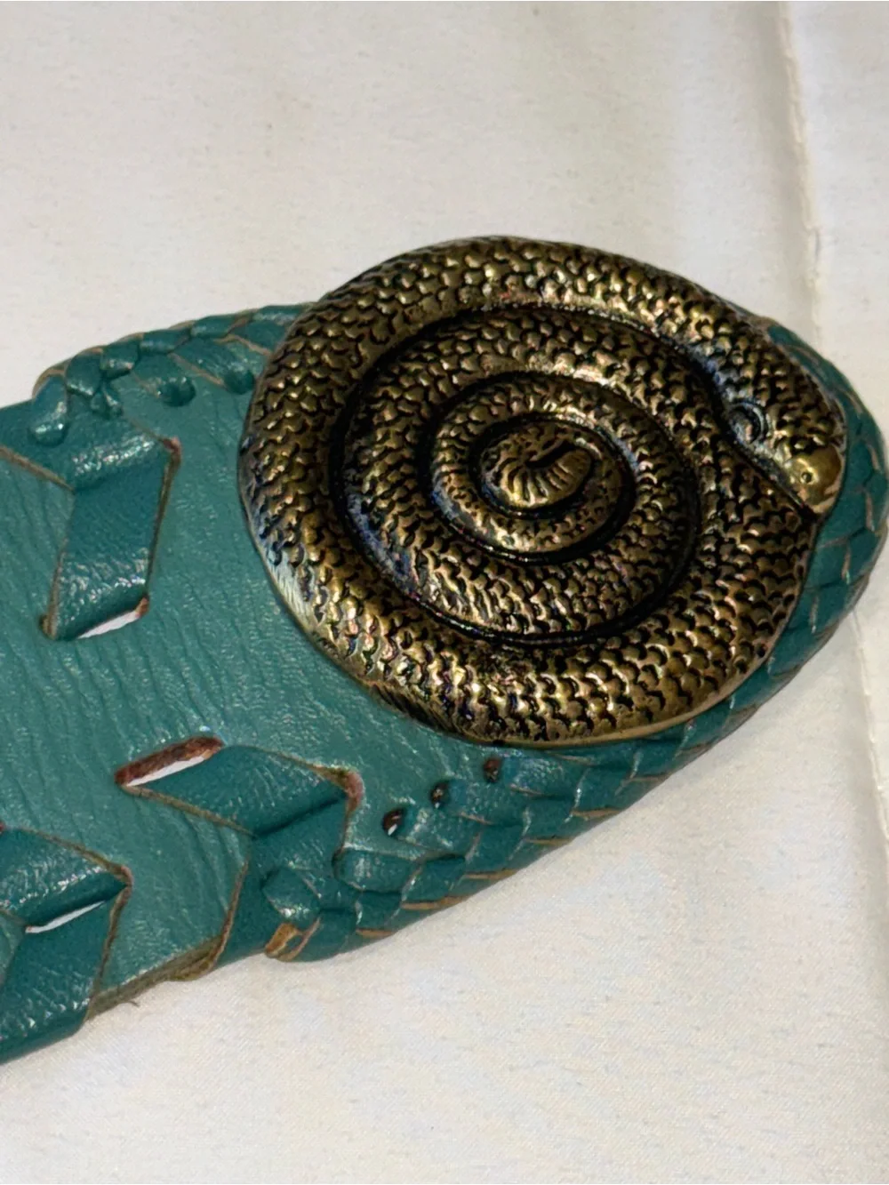 Wide 3” Braided Leather statement Western Belt with Ornate brass snake Buckle XL